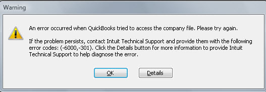 QuickBooks Error code -6000, -301: An error occurred