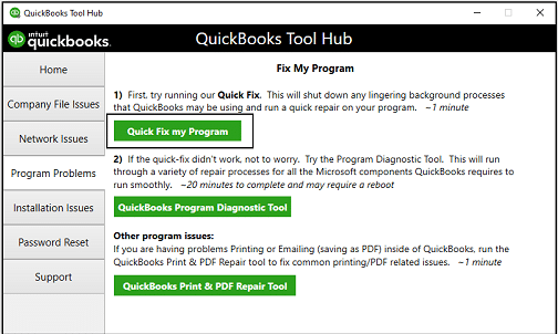 : Using Quick fix my program