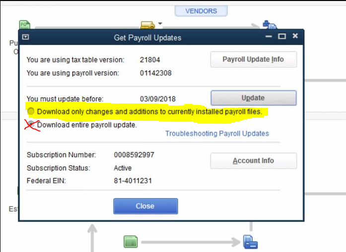 QuickBooks payroll service Server Error screenshot