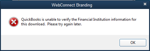 QuickBooks Unable to verify Financial institution?