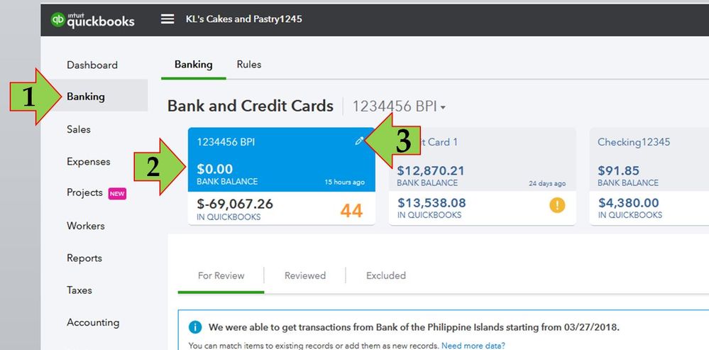 Solution 2 : By updating the Bank info in QuickBooks online