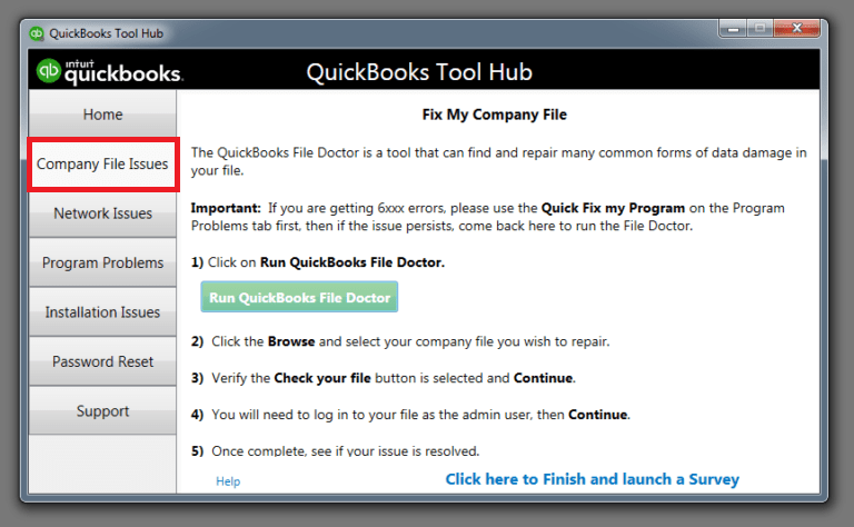 Using QuickBooks file doctor