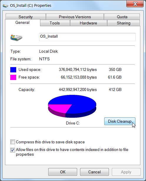 Freeing up space in the hard disk