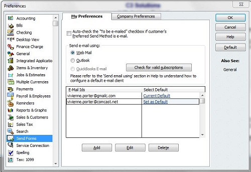 QuickBooks email invoices in Outlook 