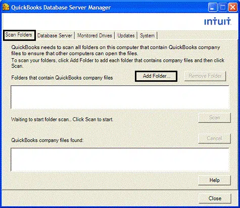 Use QuickBooks database server manager.