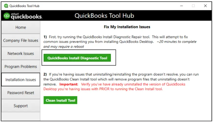 Using QuickBooks Install Diagnostic tool
