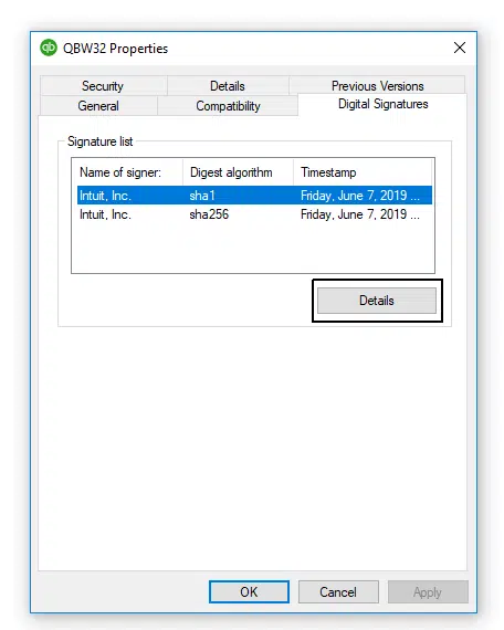 view certificate option screenshot