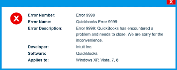 QuickBooks banking error 9999 screenshot