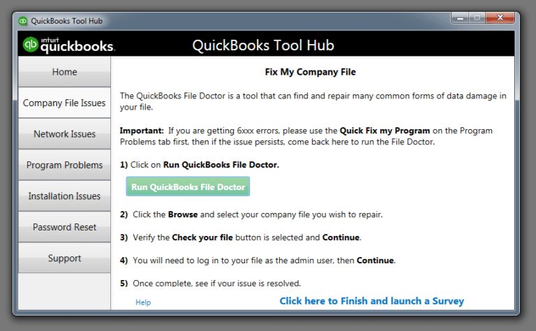 QuickBooks file doctor tool. 