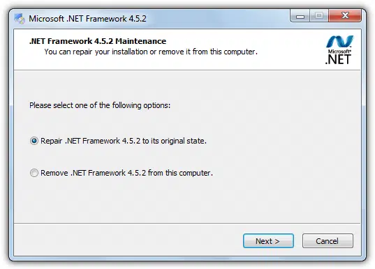Repairing the . NET framework